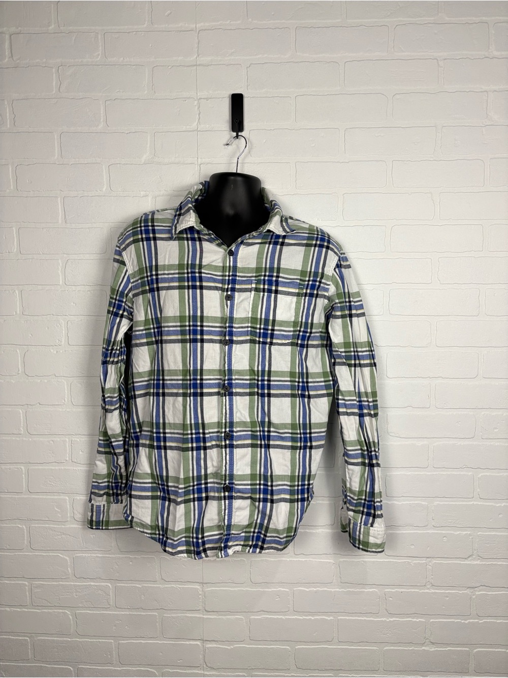 American Eagle Outfitters Men Plaid Long Sleeve Button Down Shirt Green Blue XL
